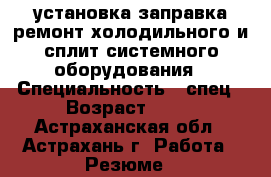 установка заправка ремонт холодильного и сплит системного оборудования › Специальность ­ спец › Возраст ­ 30 - Астраханская обл., Астрахань г. Работа » Резюме   